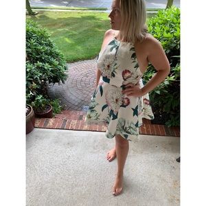 🦢 Hydrangea Haven Cream Floral Print Skater Dress